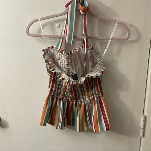 SHEIN Multi-Color Striped Halter Top M Dopamine Balletcore Boho Coquette Girl - Picture 4 of 8